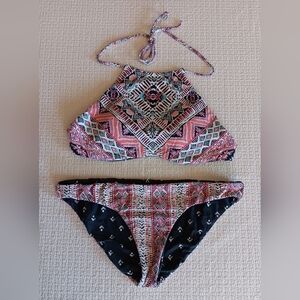 Billabong High Neck Red and Pink Bikini Swimwear - Large
